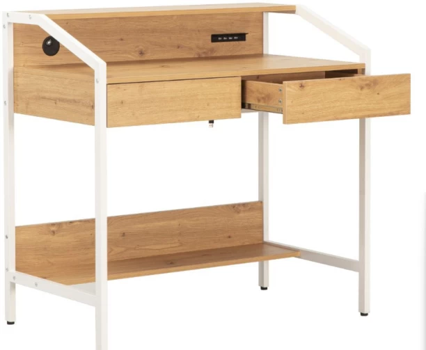 VIVIDITTO Computer, Study & Writing 2 Drawer Desk with Shelves Multipurpose Table – Cream Country Oak - Image 3