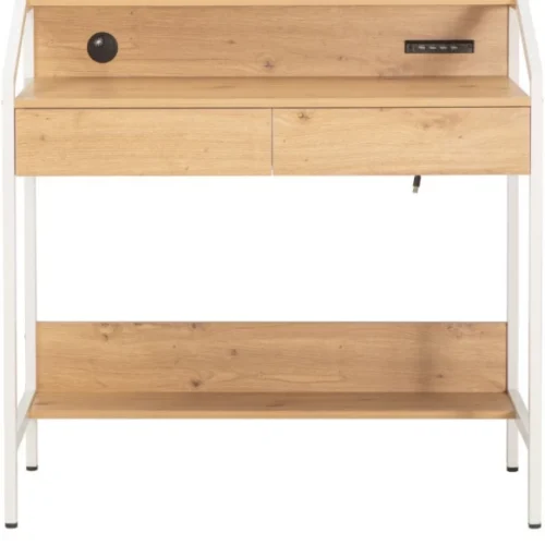 VIVIDITTO Computer, Study & Writing 2 Drawer Desk with Shelves Multipurpose Table – Cream Country Oak