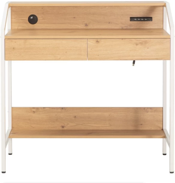 VIVIDITTO Computer, Study & Writing 2 Drawer Desk with Shelves Multipurpose Table – Cream Country Oak