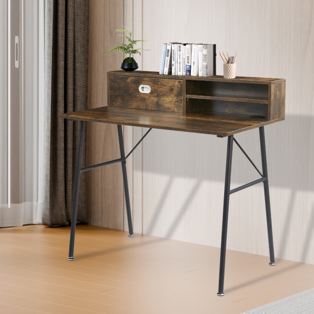 Anchor 2 tier Computer Office Desk with shelves Study Table; Brown Study Table - Image 6