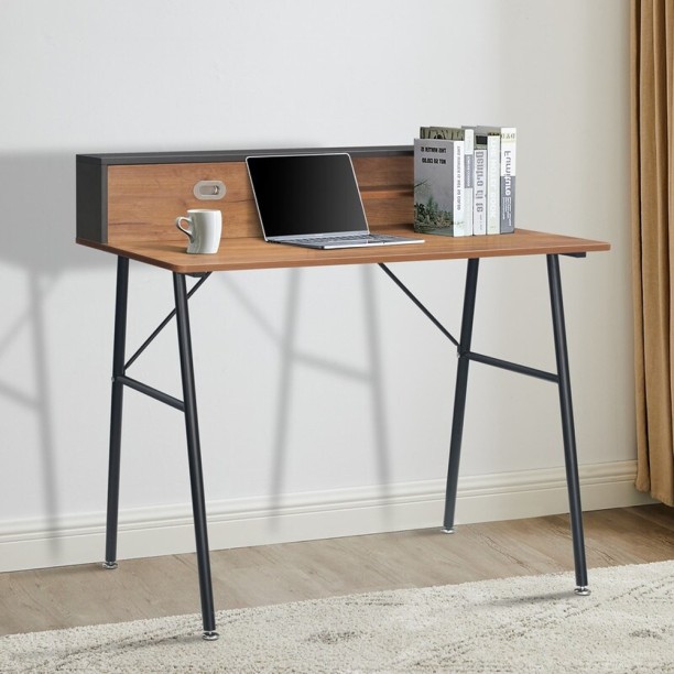 Anchor 2 tier Computer Office Desk with shelves Study Table; Brown Study Table - Image 5