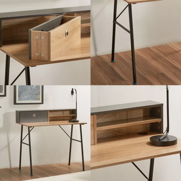 Anchor 2 tier Computer Office Desk with shelves Study Table; Brown Study Table - Image 2