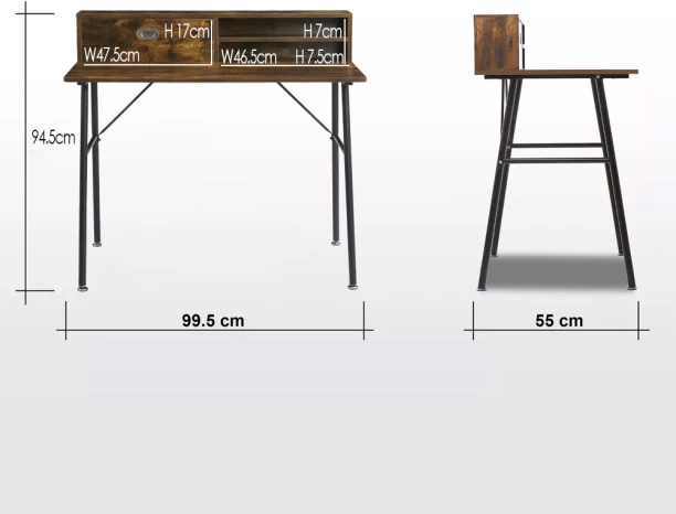 Anchor 2 tier Computer Office Desk with shelves Study Table; Brown Study Table - Image 4