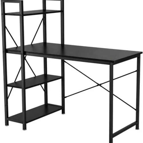 Artisign Computer Desk with Storage Shelves, 47 Inch Home Office Desk, Reversible Bookshelf Design, Study, Gaming & Workstation Desk, Black Multipurpose Table