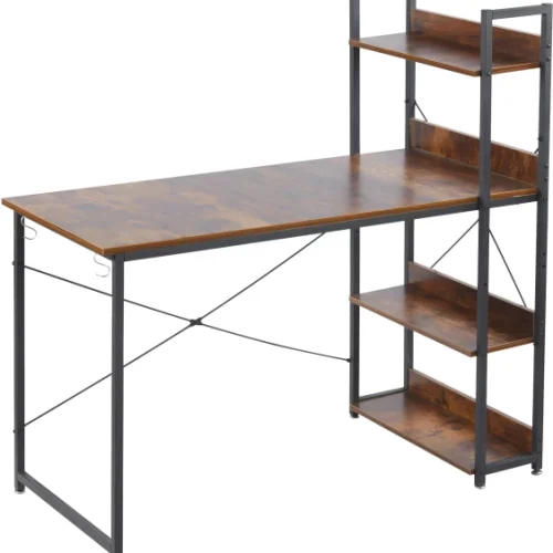 Artisign Computer Desk with Storage Shelves, 47 Inch Home Office Desk, Reversible Bookshelf Design, Study, Gaming & Workstation Desk,Burnt Wood Office Table