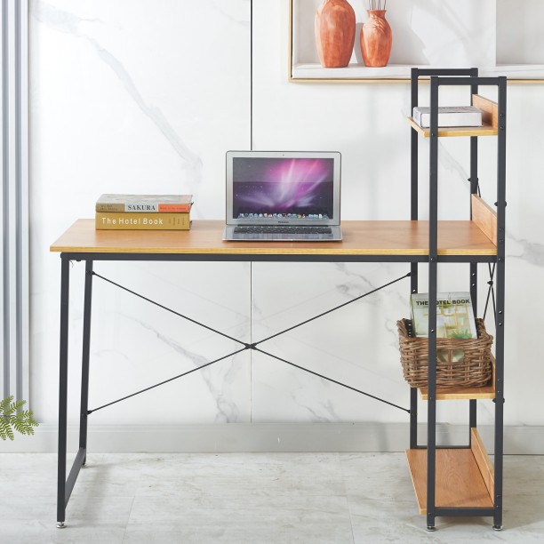 Artisign Computer Desk with Storage Shelves, 47 Inch Home Office Desk, Reversible Bookshelf Design, Study, Gaming & Workstation Desk,Natural Wood Office Table – Natural wood color - Image 7