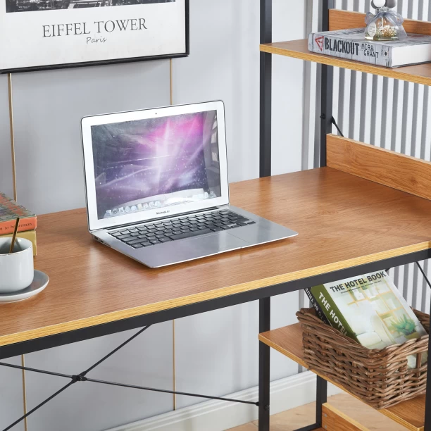 Artisign Computer Desk with Storage Shelves, 47 Inch Home Office Desk, Reversible Bookshelf Design, Study, Gaming & Workstation Desk,Natural Wood Office Table – Natural wood color - Image 3
