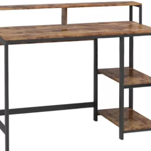 VIVIDITTO Computer Laptop Desk with Monitor Stand Home Office Metal Leg Frame Office Table – Rustic Brown