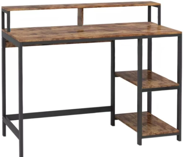 VIVIDITTO Computer Laptop Desk with Monitor Stand Home Office Metal Leg Frame Office Table – Rustic Brown