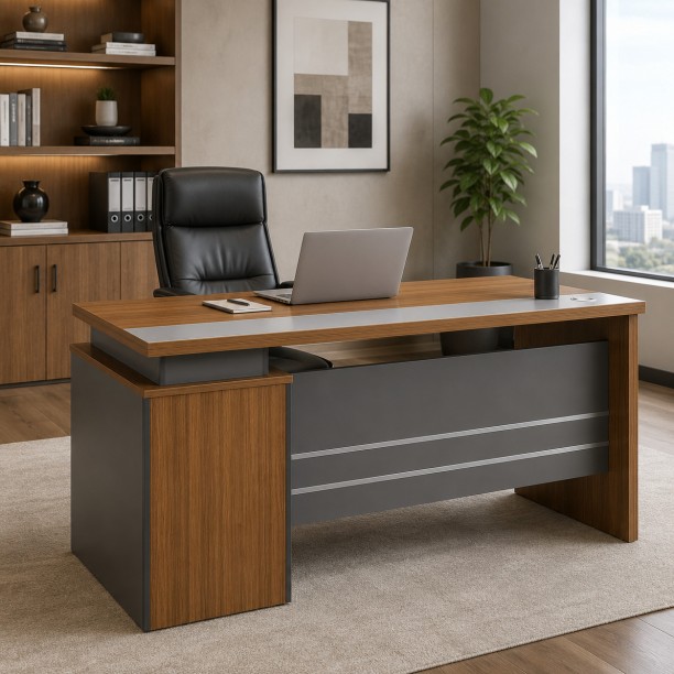 Faith Work Furnishings 1.4 Charlie Office Table Office Table – Walnut, Chair Included - Image 4