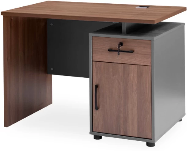 KC Furn Executive Office Desk with Lockable Cabinet Office Table – Walnut - Image 2