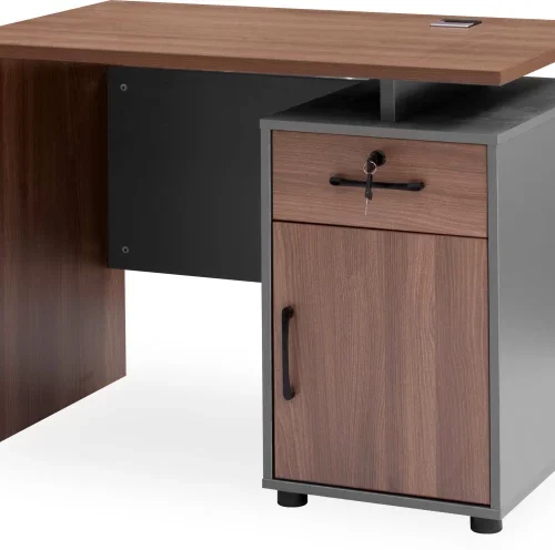 KC Furn Executive Office Desk with Lockable Cabinet Office Table – Walnut