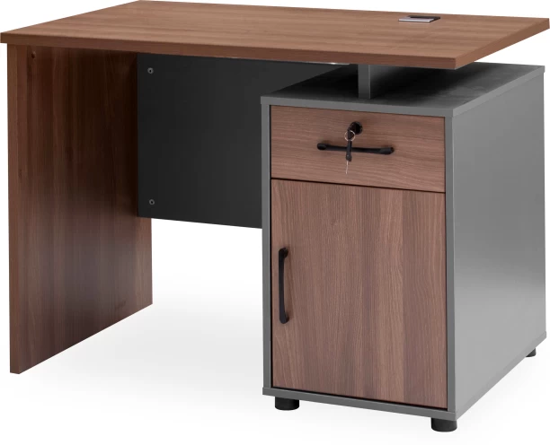 KC Furn Executive Office Desk with Lockable Cabinet Office Table – Walnut