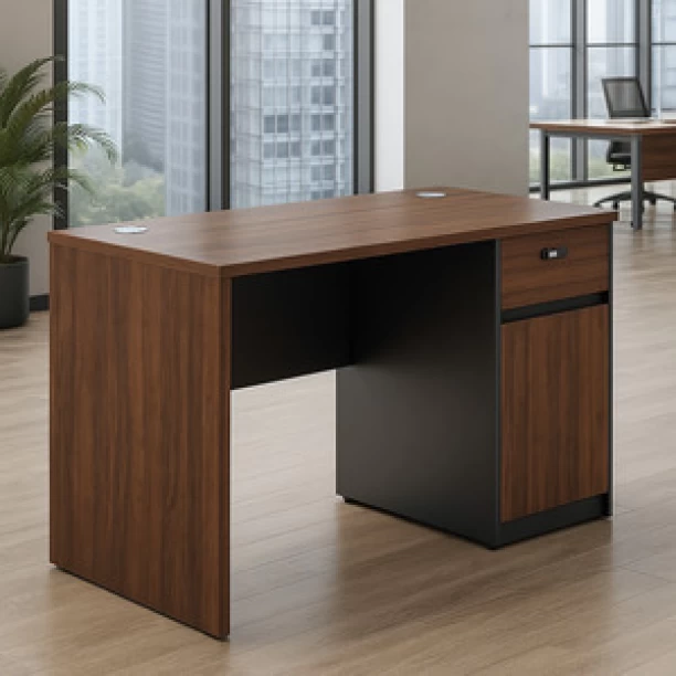 kc furn 120cm Block Pedestal Office Desk Office Table – Walnut - Image 2