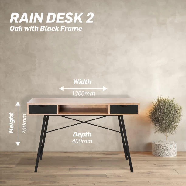 Everfurn Rain Desk Office Table – Oak & Black - Image 3
