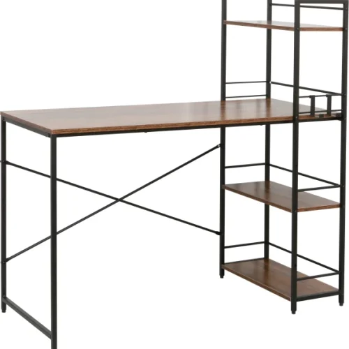 Everfurn Regal Office Desk with Shelves (120cm Study Desk with Bookshelf) Multipurpose Table – Dark brown