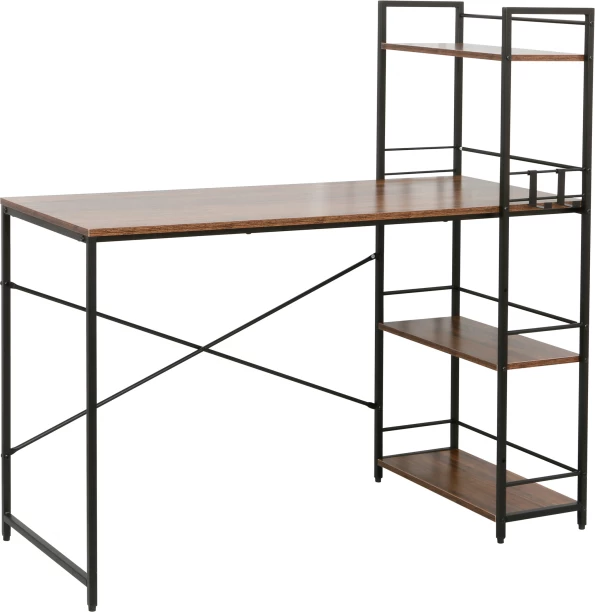 Everfurn Regal Office Desk with Shelves (120cm Study Desk with Bookshelf) Multipurpose Table – Dark brown