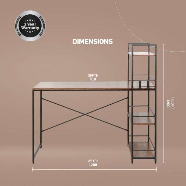 Everfurn Regal Office Desk with Shelves (120cm Study Desk with Bookshelf) Multipurpose Table – Dark brown - Image 4
