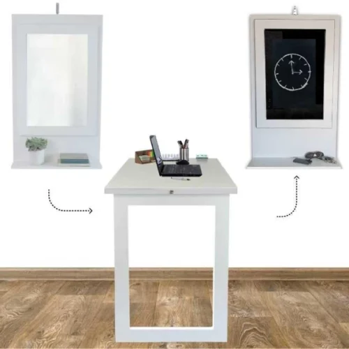 Spacesave Fold Up Wall Mounted Desk Combo 100x60cm Multipurpose Table – White