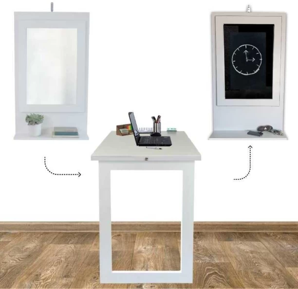 Spacesave Fold Up Wall Mounted Desk Combo 100x60cm Multipurpose Table – White