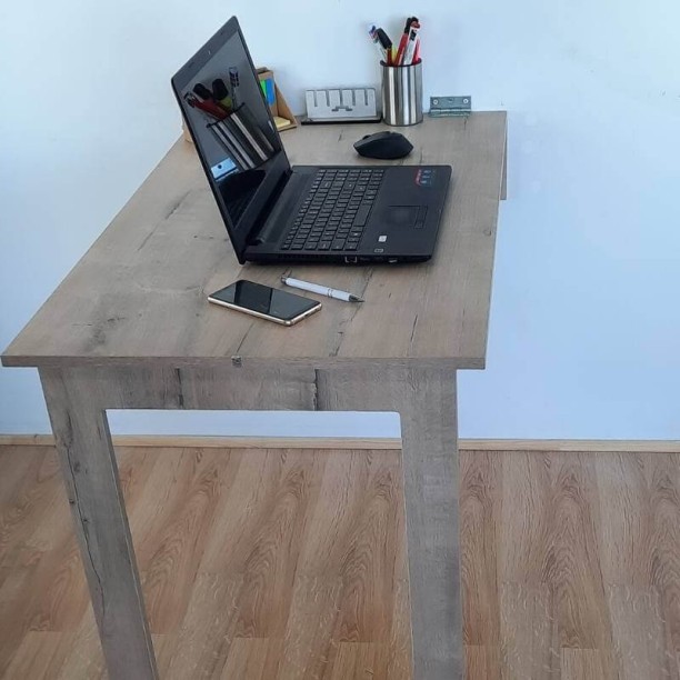 SpaceSave Fold Up Wall Mounted Desk & Mirror 100x60cm Multipurpose Table – Rustic Wood - Image 3