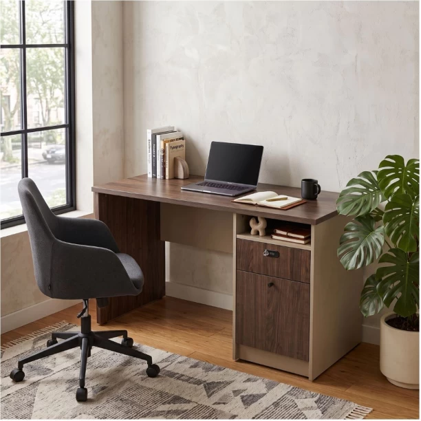 Decorum & Co. Study Desk with Storage Study Table – Brown - Image 2