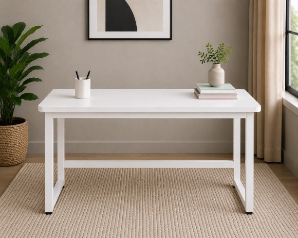 Sub Urban Decor White Workstation Desk with Steel Frame Multipurpose Table - Image 3