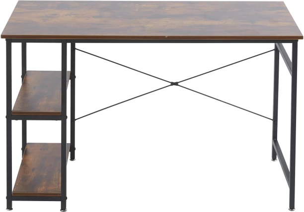 RSQQAV 1.2m Industrial Computer Desk with Reversible 2-Tier Shelves – PC Gaming Desk with X-Frame Reinforcement & Adjustable Feet Multipurpose Table – Burning wood