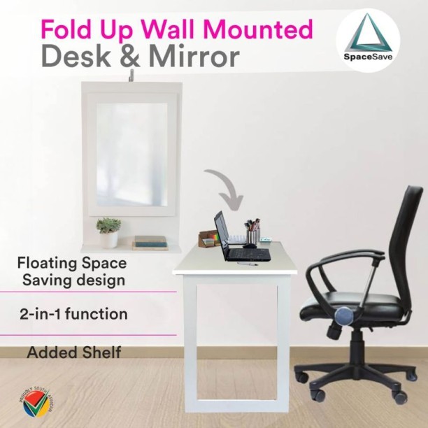 Spacesave Fold Up Wall Mounted Desk & Mirror 100x60cm Multipurpose Table – White - Image 3