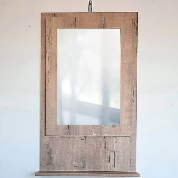 SpaceSave Fold Up Wall Mounted Desk & Mirror 100x60cm Multipurpose Table – Rustic Wood - Image 2
