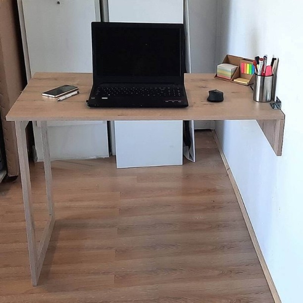 SpaceSave Fold Up Wall Mounted Desk & Mirror 100x60cm Multipurpose Table – Rustic Wood - Image 6