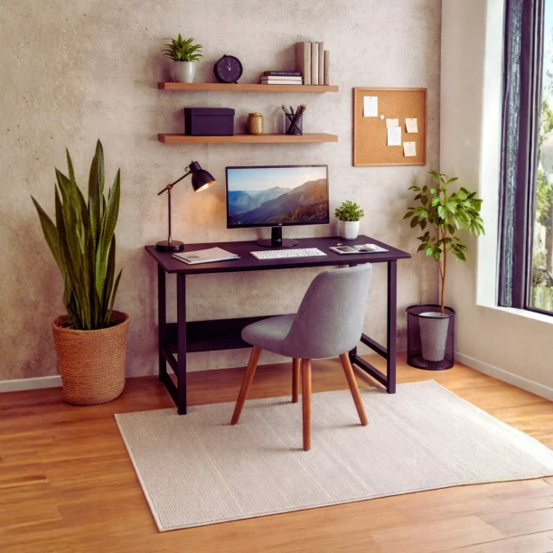 Sub Urban Decor Student Desk Computer Workstation with Shelf Study Table – Black - Image 4