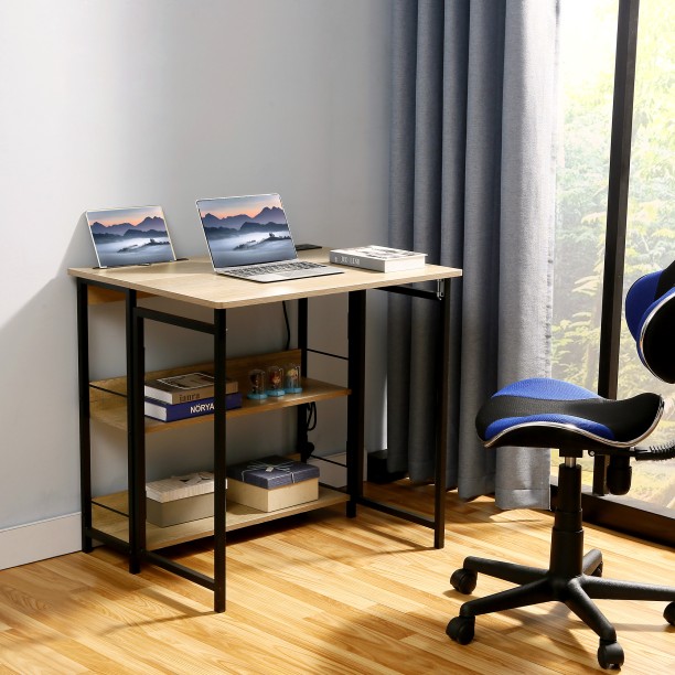 Everfurn Viron Folding Desk with 2-Prong Plugs and USB Multipurpose Table – Black - Image 4