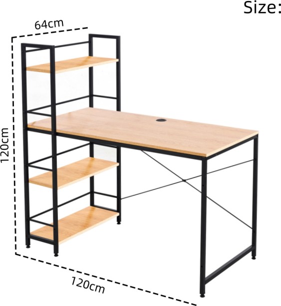 RSQQAV 120cm Industrial Computer Desk with Reversible 4-Tier Shelves – Home Office Study Workstation with Cable Management & X-Brace Support (120 x 64 x 120 cm) Multipurpose Table – Wood - Image 4