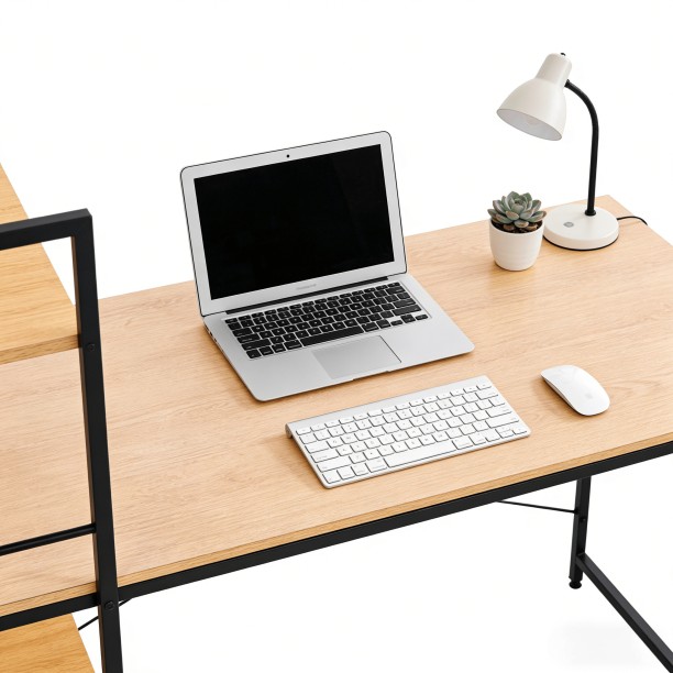 RSQQAV 120cm Industrial Computer Desk with Reversible 4-Tier Shelves – Home Office Study Workstation with Cable Management & X-Brace Support (120 x 64 x 120 cm) Multipurpose Table – Wood - Image 6