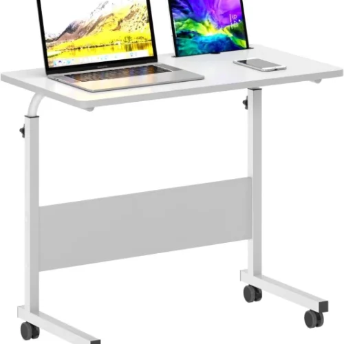 Generic Adjustable Mobile Bed Table, Portable Laptop Computer Stand Desks with Tablet Slot Cart Tray,Adjustable Height Standing Computer Desk Portable Stand, White Multipurpose Table