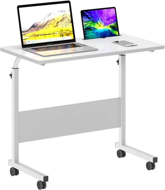 Generic Adjustable Mobile Bed Table, Portable Laptop Computer Stand Desks with Tablet Slot Cart Tray,Adjustable Height Standing Computer Desk Portable Stand, White Multipurpose Table