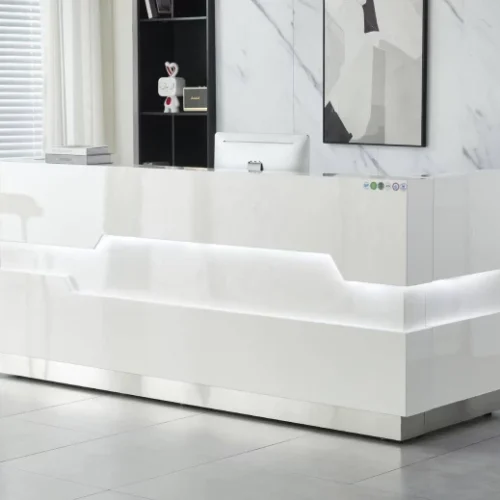 GOF FURNITURE 126 Evelyn Reception Desk 2400 x 600 x 1100mm – White with LED Office Table