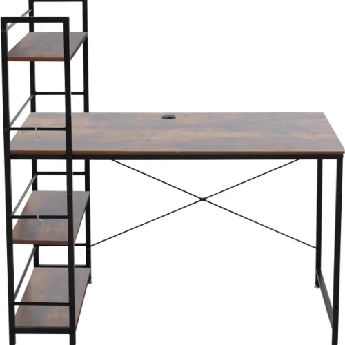 RSQQAV Work Desk Office Study Desk Computer Workstation Gaming Table with Shelves Multipurpose Table – Burning wood