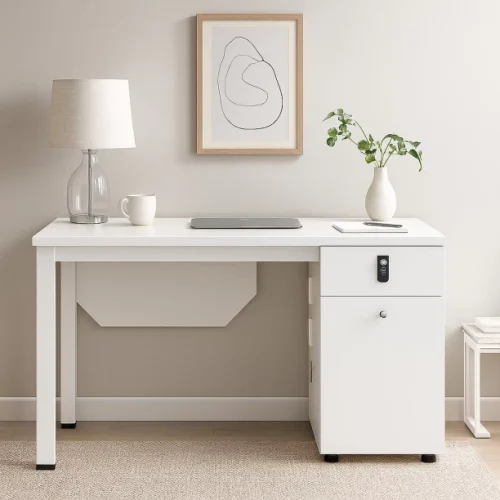 Designer Concepts Pro White Office Desk with Power Ports Office Table