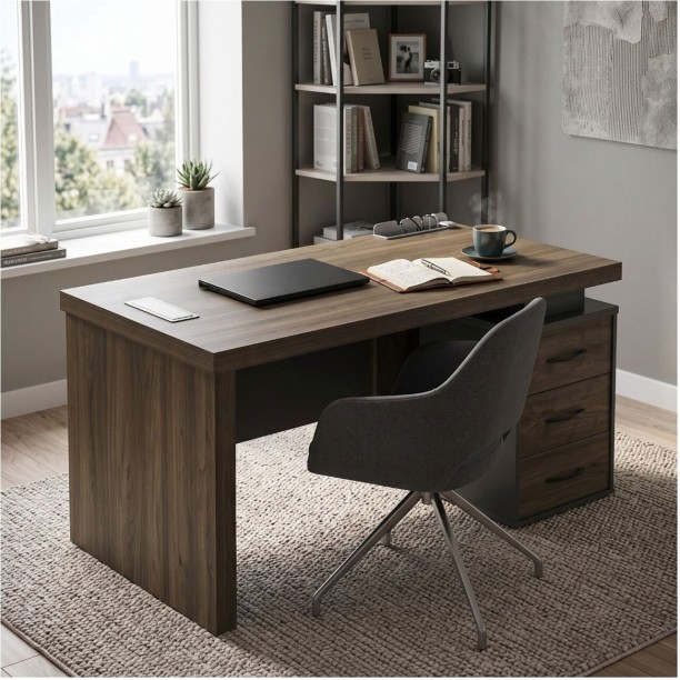 Decorum & Co Executive Desk Office Table – Brown with dark contrasting panels - Image 2