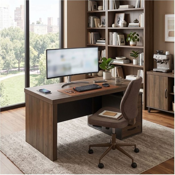 Decorum & Co Executive Desk Office Table – Brown with dark contrasting panels - Image 4