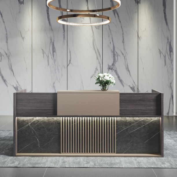 HOD Nova 2.4m LED Reception Desk with Mobile Pedestal Office Table – Brown - Image 4