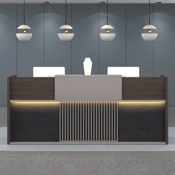 HOD Nova 2.4m LED Reception Desk with Mobile Pedestal Office Table – Brown