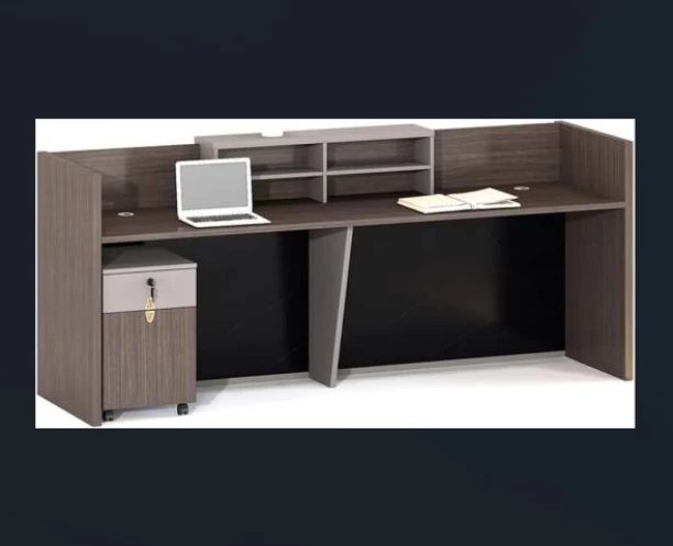 HOD Nova 2.4m LED Reception Desk with Mobile Pedestal Office Table – Brown - Image 2