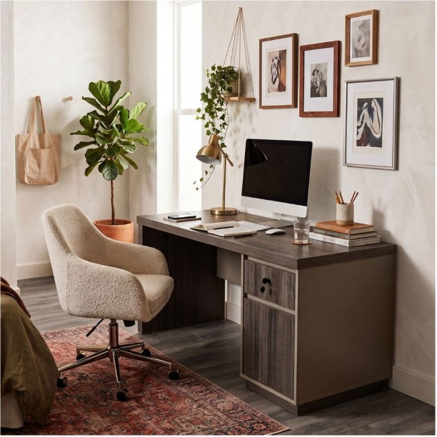 Kallisto Office Desk with Pedestal Office Table – Silkwood Brown - Image 3