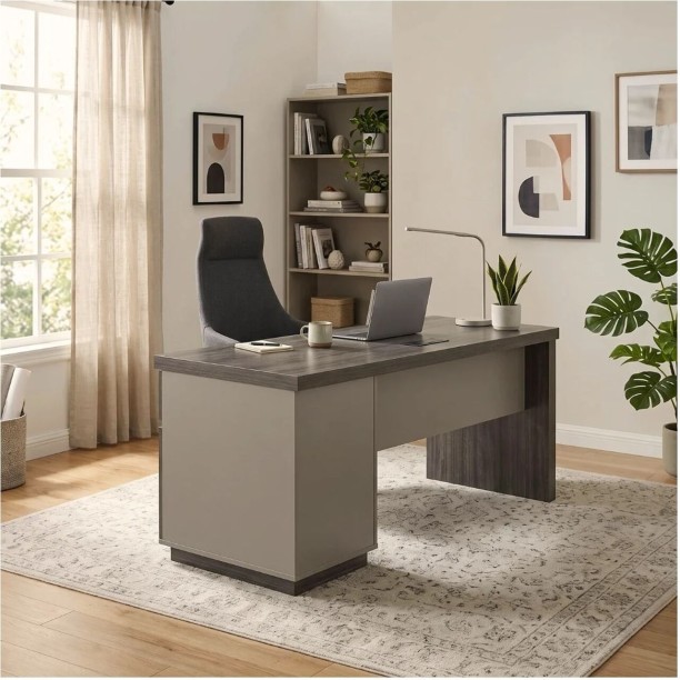 Kallisto Office Desk with Pedestal Office Table – Silkwood Brown - Image 4