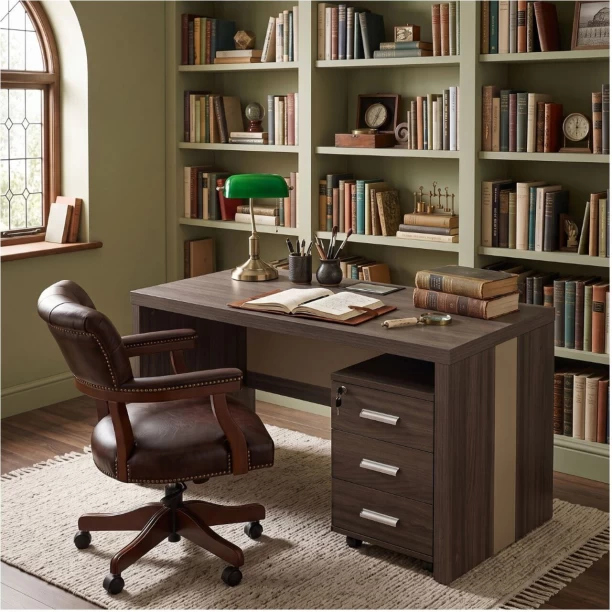 Decorum & Co. Three Drawer Office Desk Office Table – Silkwood - Image 3