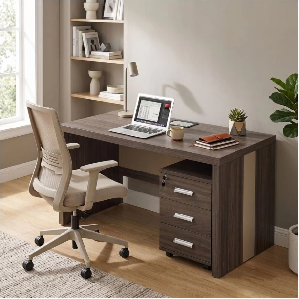 Decorum & Co. Three Drawer Office Desk Office Table – Silkwood - Image 2