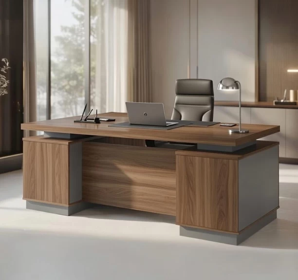 Executive Office Desk TC-20002 Office Table – Walnut & Grey